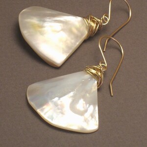 Oceana Gold - Mother of Pearl Earrings - Fan Earrings - Modern Shell Shape on 14k Goldfill - Bridal Jewelry