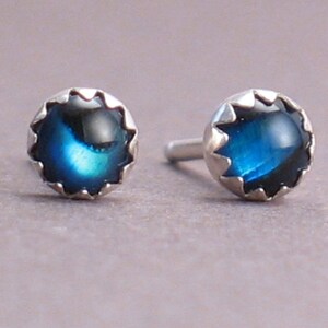 Little Lagoons - Blue Paua Shell Stud Earrings with 4mm Gemstones on Sterling Silver Bezel - Posts For Men and Women