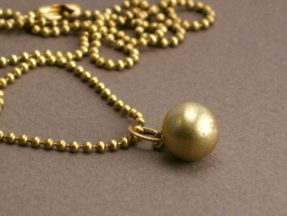 Wrecking Ball Long Brass Necklace With Brass Sphere Charm on Ball