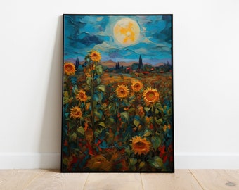 Fields of Sunflowers, Oli Painting, Premium Quality Digital AI Art Prints,Stunning Wall Art for Home Decor, Canvas