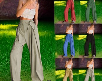 Solid Color Wrap Pants, Lightweight and Flowy Wrap Around Pants, Soft Fabric Palazzo Pants, Trousers Full Maxi Pant, Women's Boho Pant, Boho