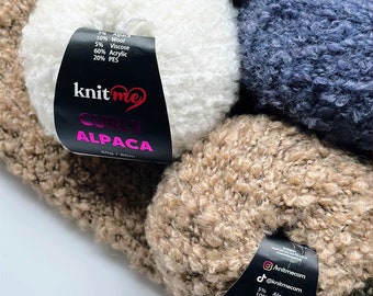 KnitMe Curly Alpaca Boucle Yarn, Knitting Wool, 50 gr Yarn, Curly Yarn, Soft Teddy Yarn