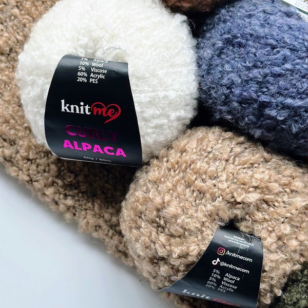 KnitMe Curly Alpaca Boucle Yarn, Knitting Wool, 50 gr Yarn, Curly Yarn, Soft Teddy Yarn