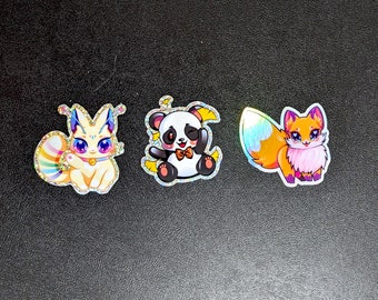 Kawaii Cat Panda Fox Glitter Holographic Animal Stickers