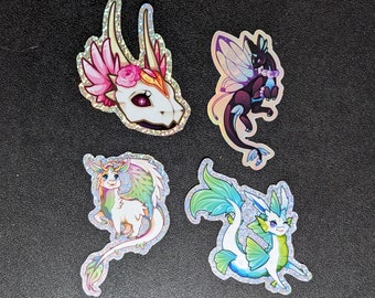 Kawaii Dragon Glitter Holographic Stickers