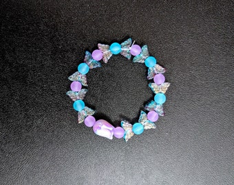 Pretty Blue Purple Spring Butterfly Tulip Mother's Day Beaded Bracelet