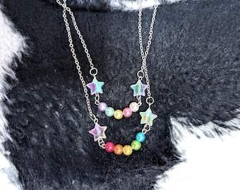 Kawaii Rainbow Pride Bead Star Chain Necklace