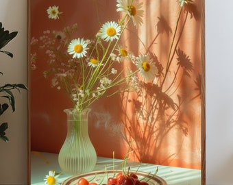 Délice des fleurs printanières : affiche numérique haute résolution avec vase transparent et marguerites - oeuvre d'art murale - décoration d'intérieur - formats A1 A2 A3 A4