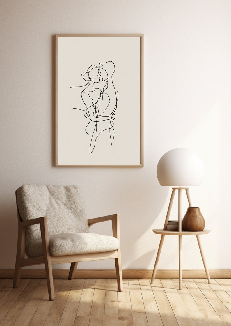 L'étreinte de l'abstraction poétique : affiche numérique représentant deux silhouettes, un homme et une femme, dans une étreinte enchanteresse. Formats A1 A2 A3 A4 ART mural image 3