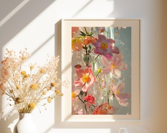 Fleurs d'été : affiche numérique florale mosaïque colorée - haute résolution - décoration parfaite pour la maison - oeuvre d'art murale - formats A1 A2 A3 A4