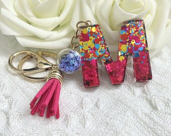 Sparkling Keychain Rose Red Tassel Pendant Keychain 26 Inscriptions Car Keychain Bag Accessories Women's Personalized Gift Personalized Gift