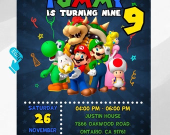 Mario Bros Invitation, Super Mario Birthday Invitation, Super Brothers boy Invite, Video Game, Kid Invite, Editable Template, Editable Canva