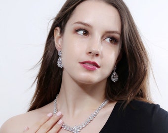 Synthetic Cubic Zircon Oxide Necklace Earring Set