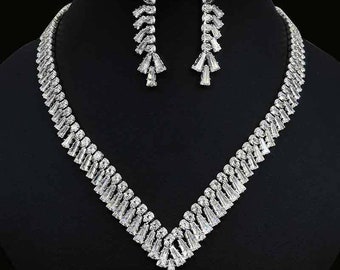 Fashion Zircon Necklace Earring Set