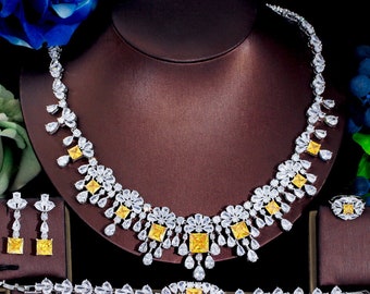 Jewelry Four-piece Wedding Dress Dinner Full Zircon Necklace Bracelet Ring Earrings Suit