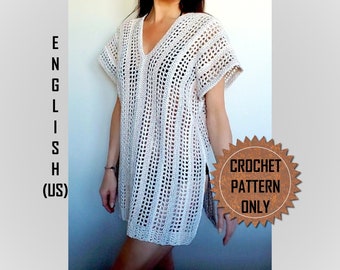 V-Neck Beach Caftan Crochet Pattern PDF Beach Cover Up Easy