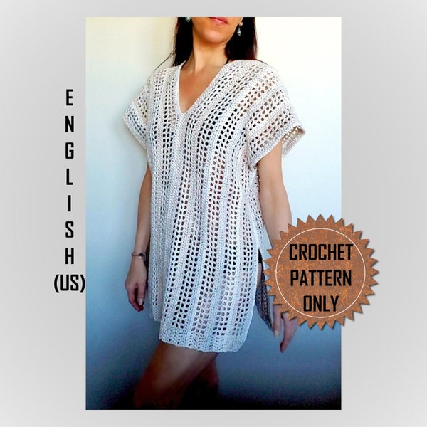 Caftan de plage à col en V, motif au crochet PDF