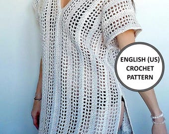 V-Neck Beach Caftan Crochet Pattern PDF Beach Cover Up Easy