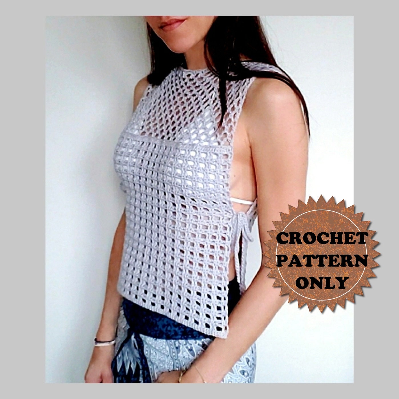 Side Tie Mesh Tank Top Crochet Pattern PDF Easy Beginner - Etsy