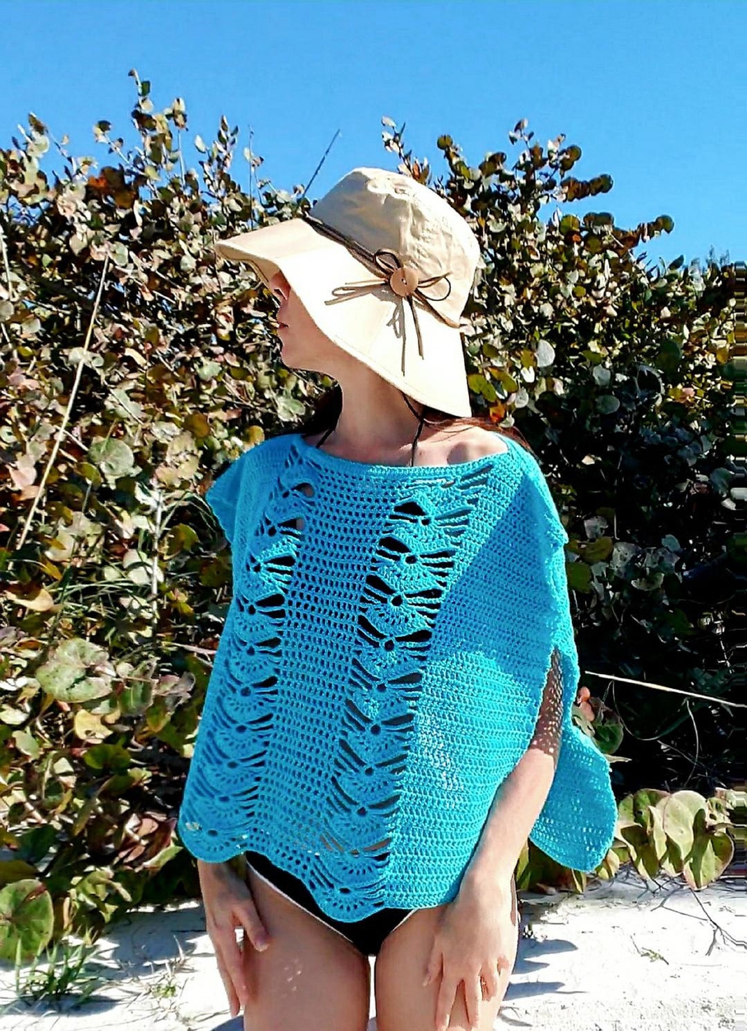 Tropical Island Beach Cover up Poncho Crochet Pattern PDF Etsy