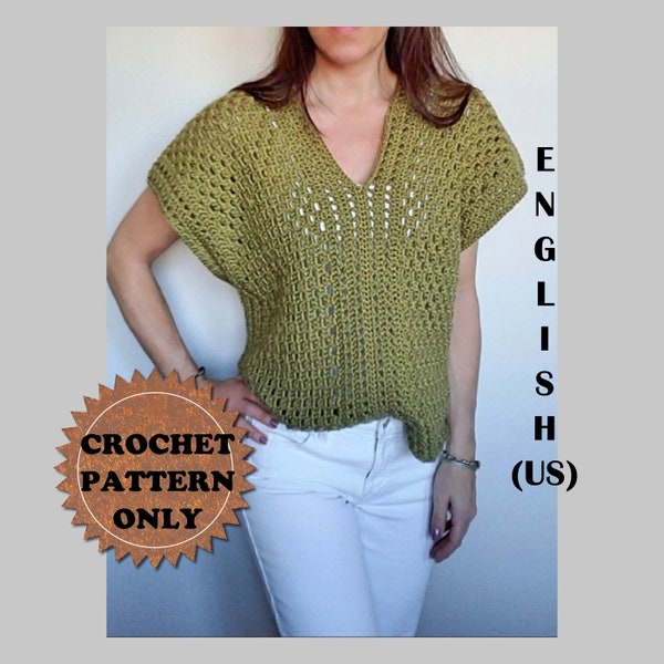 Year Round V Neck Poncho Sweater Crochet Pattern PDF