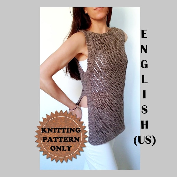 Eyelet Tunic Knitting Pattern PDF Easy Sweater Sleeveless Pattern