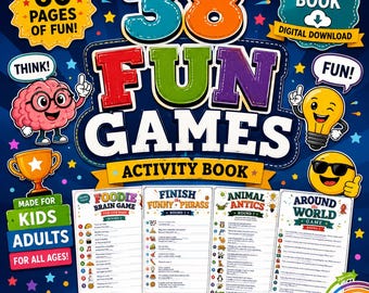 Printable Kids Activity Book 38 Games | Brain Teasers, Riddles, Matching & Puzzle Worksheets for Kids