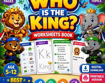 5歳から12歳のお子様向け動物ワークシート集｜教育アクティビティ、印刷可能（デジタルダウンロード）