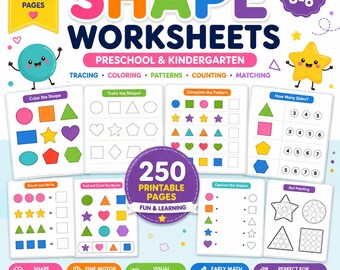幼児向け図形ワークシート、印刷可能なアクティビティ250種類、なぞり書き、塗り絵、パターン（PDFダウンロード）