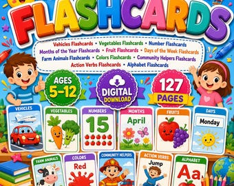 印刷可能な子供向けフラッシュカードセット、127ページのホームスクール学習カード（対象年齢：5～12歳）