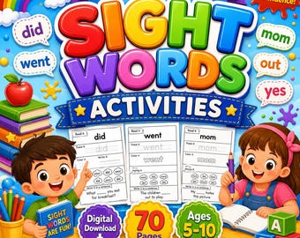 サイトワードアクティビティワークブック｜幼稚園児向け読み書き練習ワークシート（デジタルPDF）