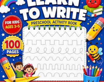 幼児向け文字学習アクティビティブック（対象年齢：3～5歳）、線入りアルファベットと数字のなぞり書き（PDF）