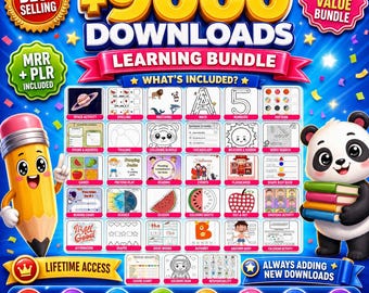 9,000ページ以上の子供向け印刷可能ワークシートバンドル：就学前学習アクティビティ、MRRおよびPLRデジタルダウンロード