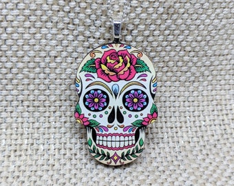 Day of the Dead 1-50mm Large Sterling Silver Carved Sugar Skull Pendant Onyx Gemstone Eyes GS18-0113G Statement Pendant Skull Jewelry