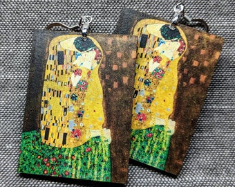 Klimt Earrings / The Kiss Earrings / Le Baiser / Art History Earrings / Laser Cut Wood Earrings / Famous Art Earrings / Gustav Klimt