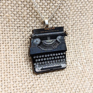 Typewriter Pendant Necklace / Handmade Wood Pendant / Typewriter Jewelry / Vintage Typewriter Royal Typewriter / Author Gift / Writer Gift image 2