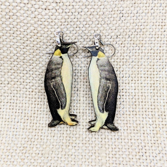 Penguin Earrings Animal Laser Cut Wood Tuxedo Bird Jewelry