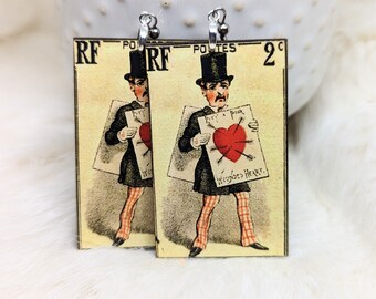 Valentine Earrings / Man Earrings / Galentine's Day Gift / Weird Earrings/ Vintage Valentine Jewelry / Weird Jewelry