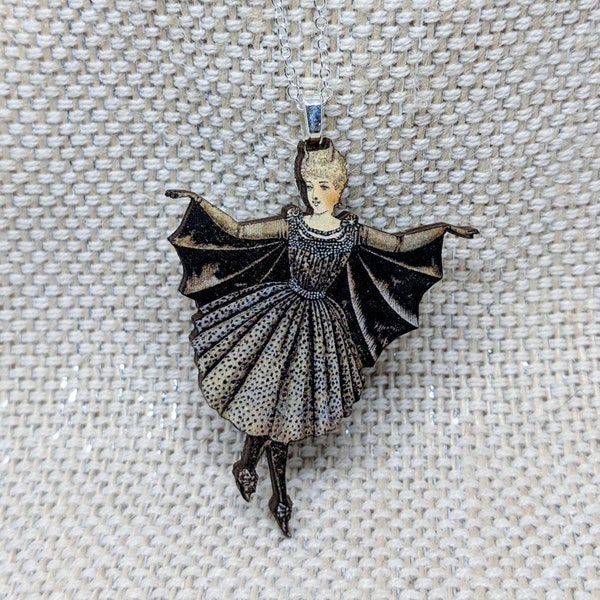 Bat Girl Necklace / Bat Necklace / Bat Jewelry / Halloween Necklace / Bat Gift / Halloween Jewelry / Laser Cut Wood Jewelry