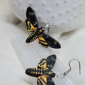Moth Earrings / Laser Cut Wood Earrings / Death Moth Earrings / Stainless Steel / Hypoallergenic / Insect Earrings / Bug Earrings image 3