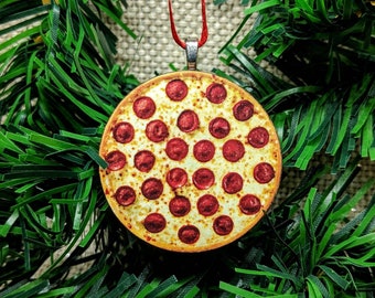 Adorno de pizza / Adorno de madera cortado con láser / Adorno hecho a mano / Adorno de comida / Adorno de Navidad de pizza / Amante de la pizza