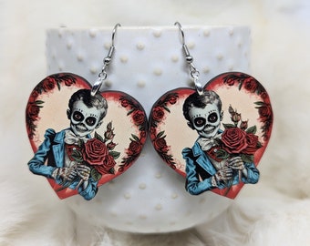 Zombie Valentine Earrings / Galentine's Day Gift / Creepy Earrings/ Creepy Valentine Jewelry / Creepy Boy Valentine Gift / Weird Earrings