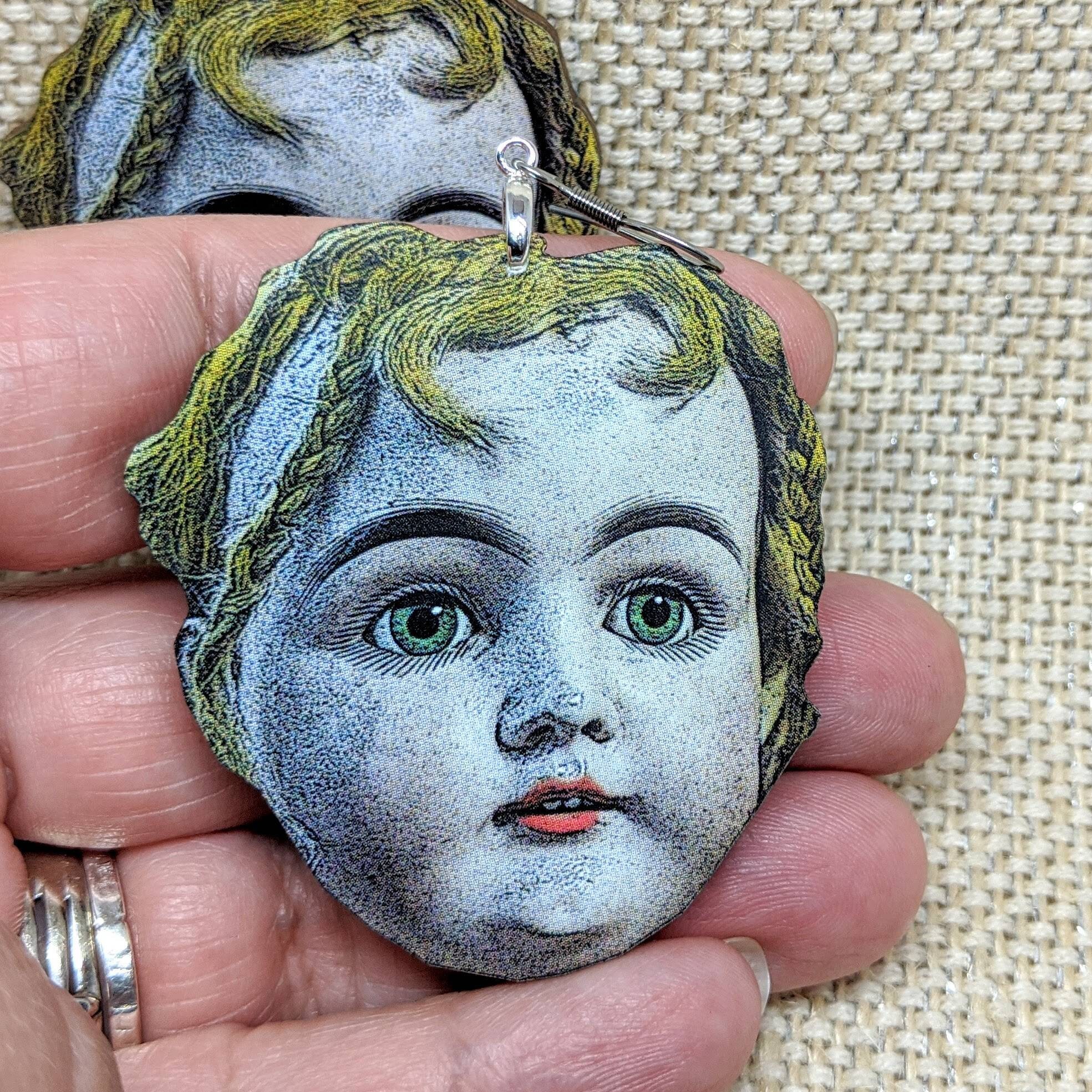 Creepy Doll Earrings / Giant Doll Head Earrings / Creepy Etsy