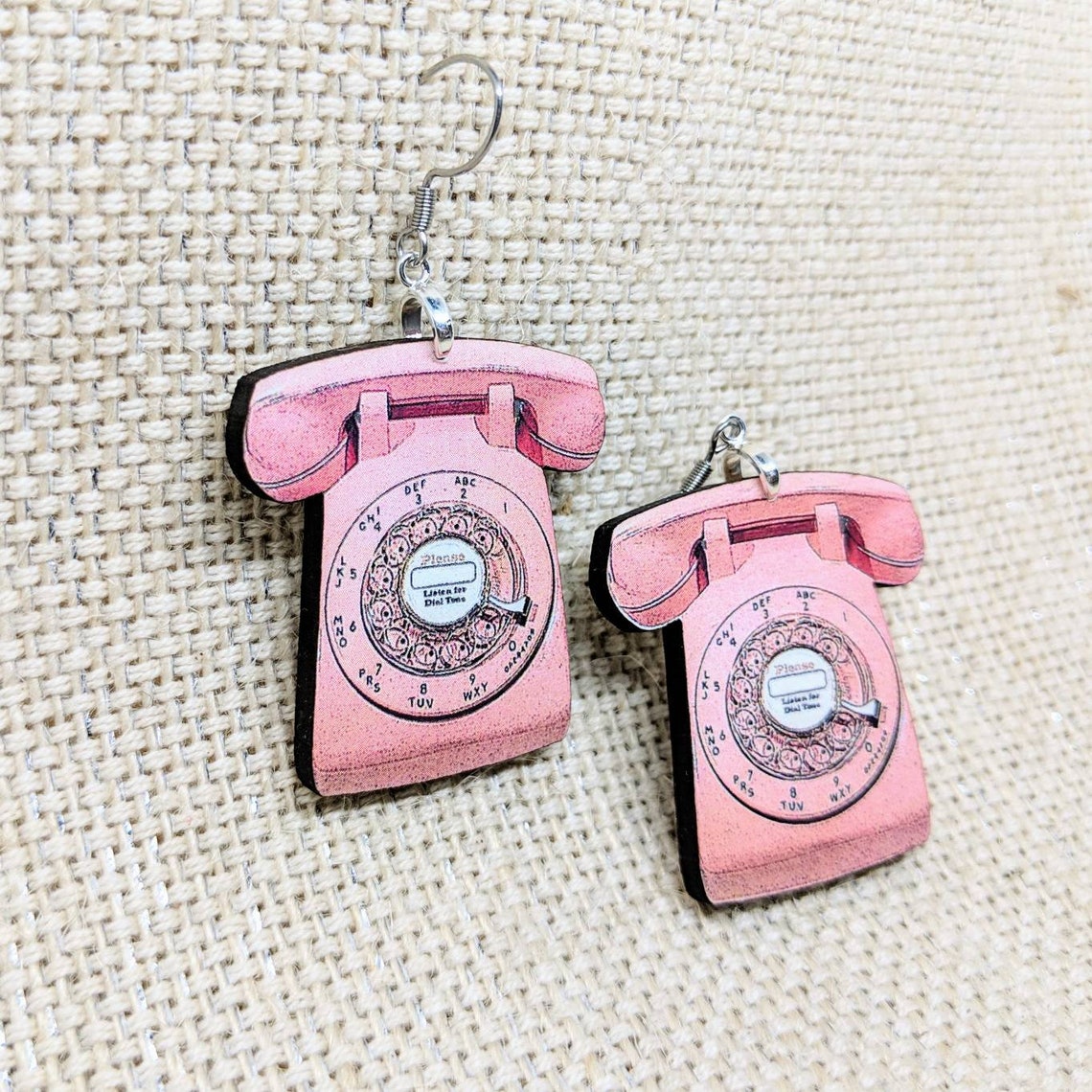 Telephone Earrings / Phone Earrings / Handmade Wood Earrings / Etsy