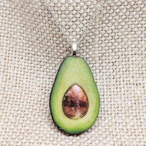 Avocado Necklace / Avocado Pendant / Avocado Jewelry / Hypoallergenic / Foodie Necklace / Food Jewelry / Laser Cut Wood / Wood Necklace