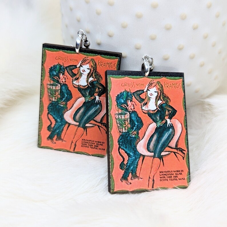 Vintage Valentine Earrings / Galentine's Day Gift / Sexy Valentine / Creepy Valentine Jewelry / Lady Krampus Valentine Gift / Weird Earrings image 2