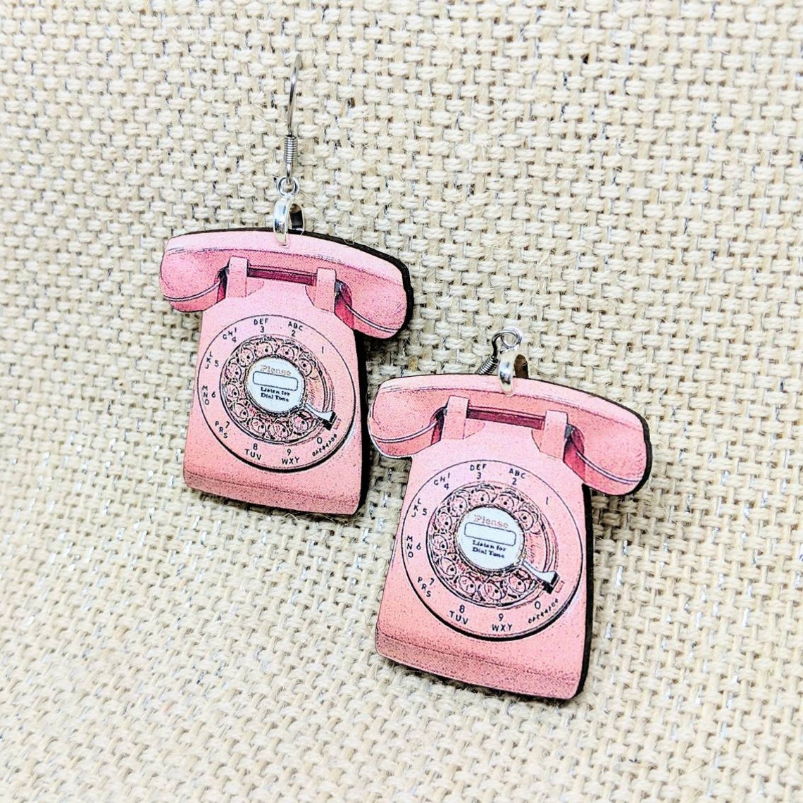 Telephone Earrings / Phone Earrings / Handmade Wood Earrings / Etsy