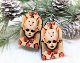 Creepy Girl Earrings / Devil Earrings / Christmas Earrings / Occult Earrings / Weird Jewelry / AHS Accessory / Occult Jewelry