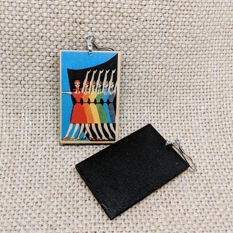 Pride Earrings Rainbow Ladies Vintage Russian Matchbook Cover Wood Earrings Vintage Art Earrings Pop Art LGBT Pride