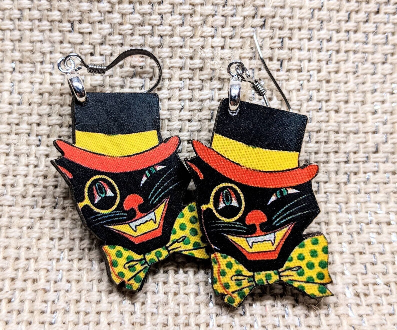 Black Cat Earrings / Vintage Halloween Cat / Hypoallergenic / Etsy